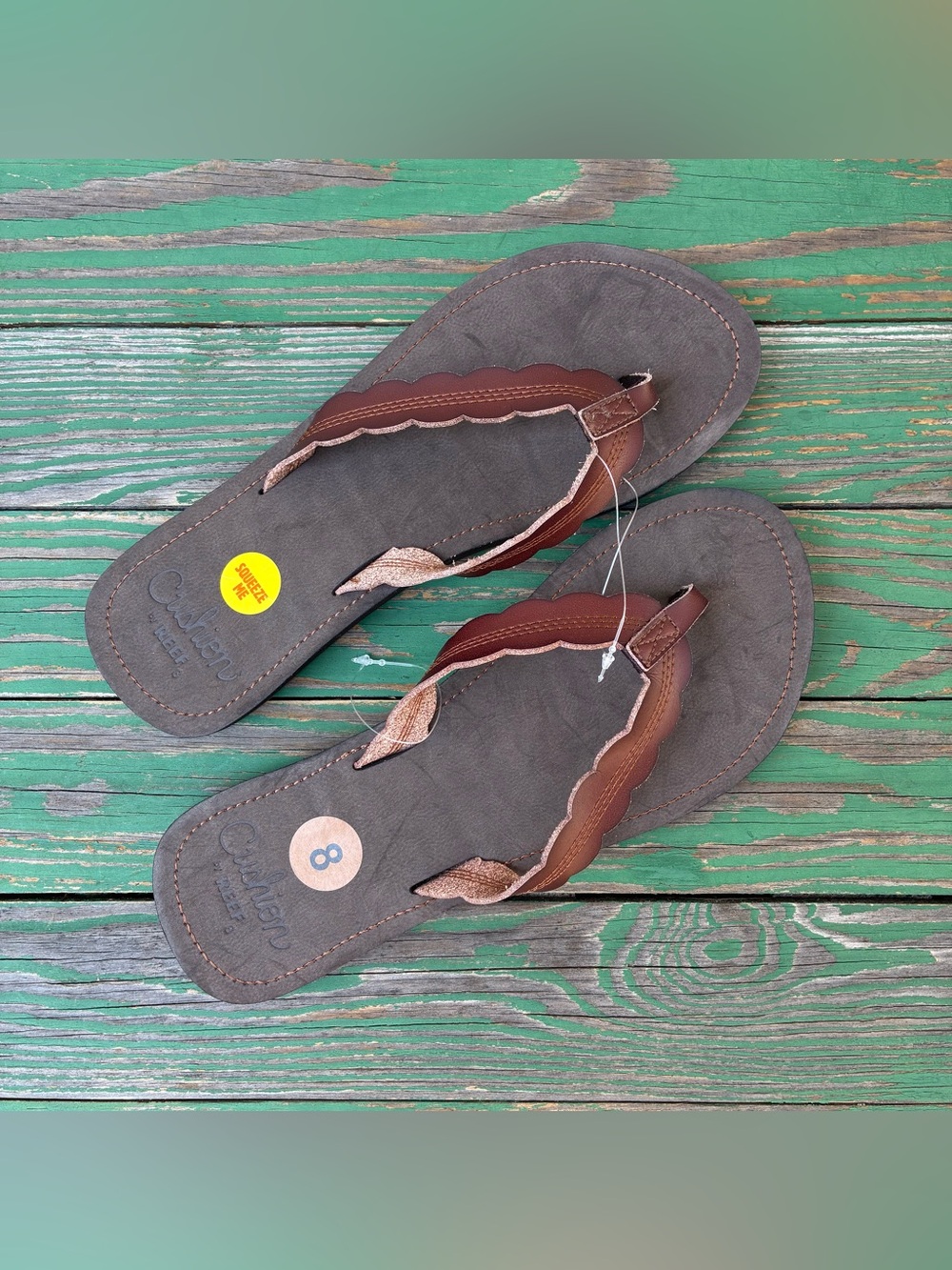 Reef Womens Sandals Celine Cushion Scallop Brown Rust Sz 8 Flip Flops Beach